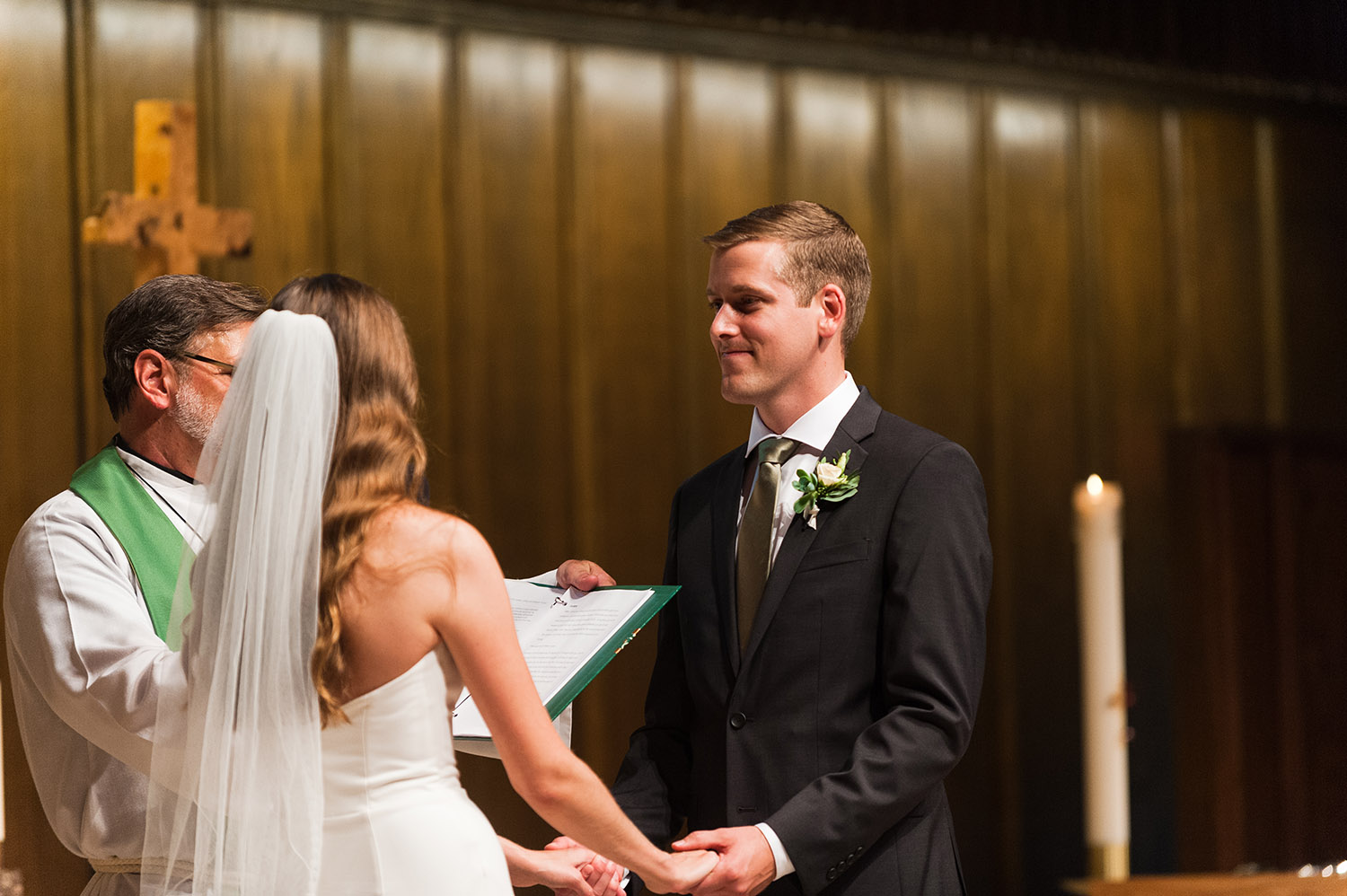 bride and groom getting married in a church